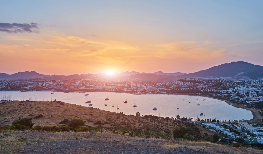 panoramic sunset view gumbet bay bodrum turkish riviera bodrum is district port city mugla province scaled 1